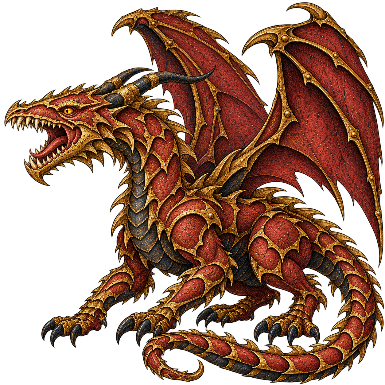 The burgundy and brass manuscript dragon, guardian of Folly’s giveaway spoils